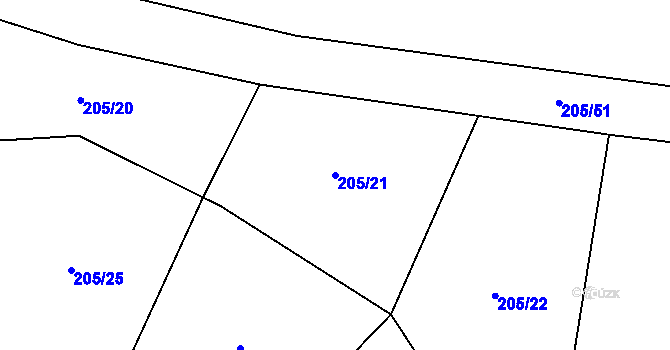 Parcela st. 205/21 v KÚ Hory u Jenišova, Katastrální mapa