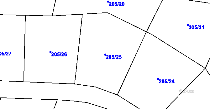 Parcela st. 205/25 v KÚ Hory u Jenišova, Katastrální mapa