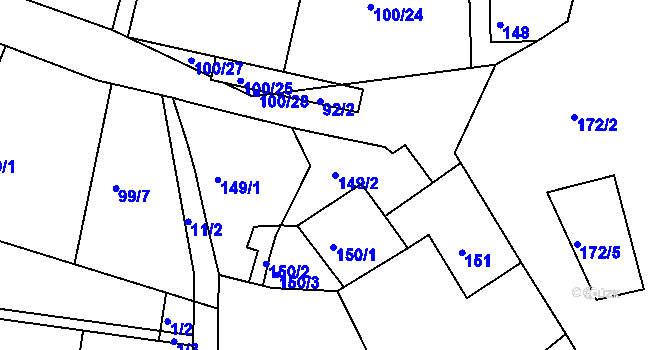 Parcela st. 149/2 v KÚ Hory u Jenišova, Katastrální mapa