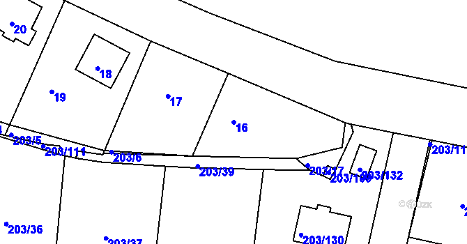 Parcela st. 16 v KÚ Hory u Jenišova, Katastrální mapa