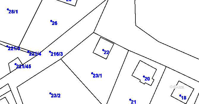 Parcela st. 22 v KÚ Hory u Jenišova, Katastrální mapa