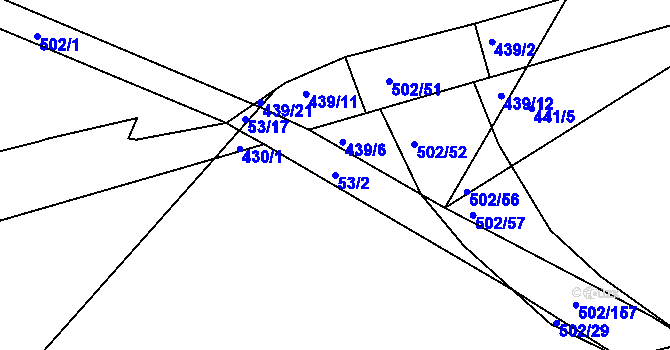 Parcela st. 53/2 v KÚ Hory u Jenišova, Katastrální mapa