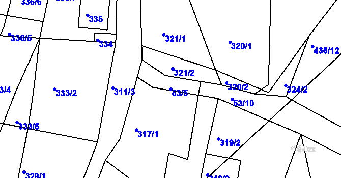 Parcela st. 53/5 v KÚ Hory u Jenišova, Katastrální mapa