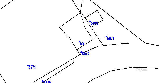 Parcela st. 58 v KÚ Hory u Jenišova, Katastrální mapa