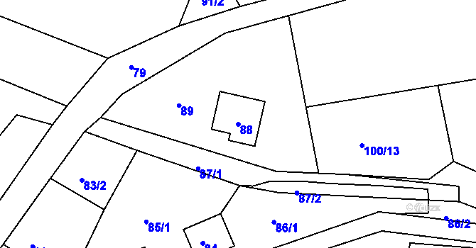 Parcela st. 88 v KÚ Hory u Jenišova, Katastrální mapa