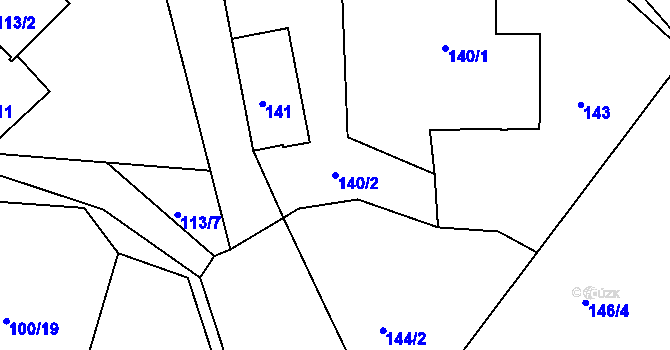 Parcela st. 140/2 v KÚ Hory u Jenišova, Katastrální mapa