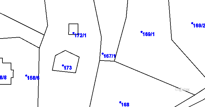 Parcela st. 167/1 v KÚ Hory u Jenišova, Katastrální mapa