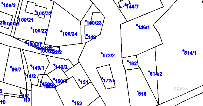 Parcela st. 172/2 v KÚ Hory u Jenišova, Katastrální mapa