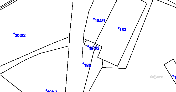 Parcela st. 184/2 v KÚ Hory u Jenišova, Katastrální mapa