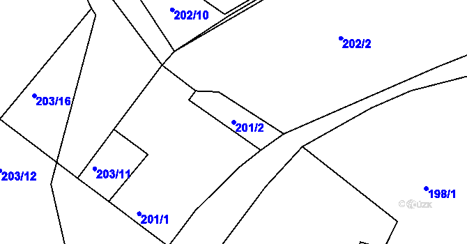 Parcela st. 201/2 v KÚ Hory u Jenišova, Katastrální mapa