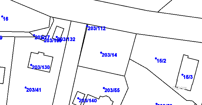 Parcela st. 203/14 v KÚ Hory u Jenišova, Katastrální mapa