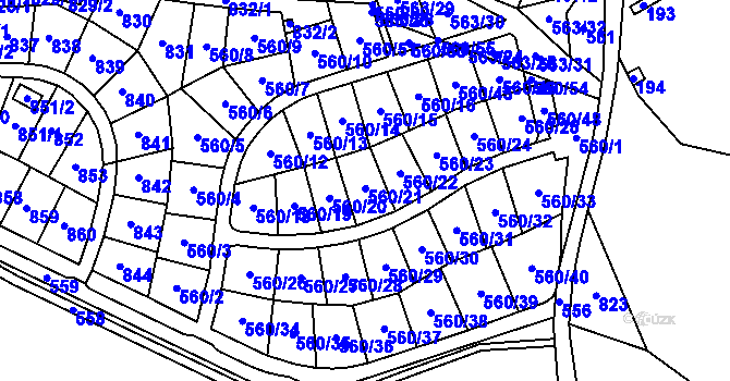 Parcela st. 205/2 v KÚ Hory u Jenišova, Katastrální mapa