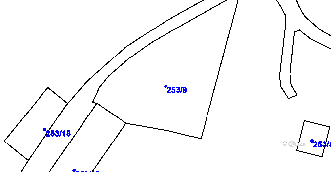 Parcela st. 253/9 v KÚ Hory u Jenišova, Katastrální mapa