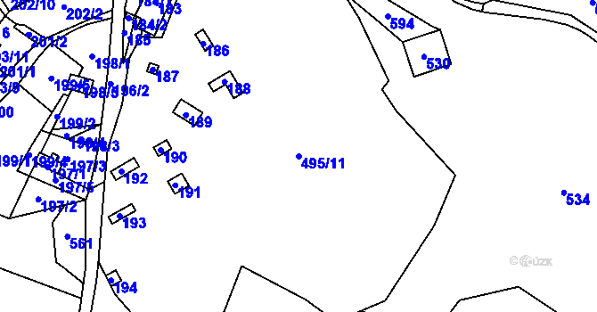 Parcela st. 495/11 v KÚ Hory u Jenišova, Katastrální mapa