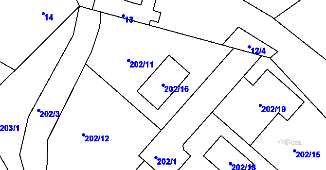 Parcela st. 202/16 v KÚ Hory u Jenišova, Katastrální mapa