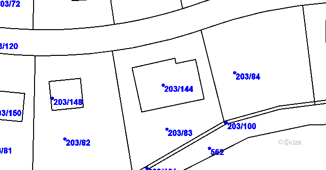 Parcela st. 203/144 v KÚ Hory u Jenišova, Katastrální mapa