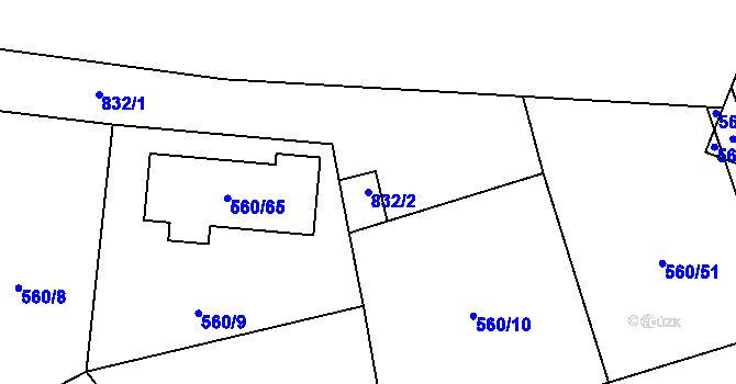 Parcela st. 832/2 v KÚ Hory u Jenišova, Katastrální mapa