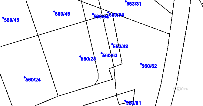 Parcela st. 560/63 v KÚ Hory u Jenišova, Katastrální mapa