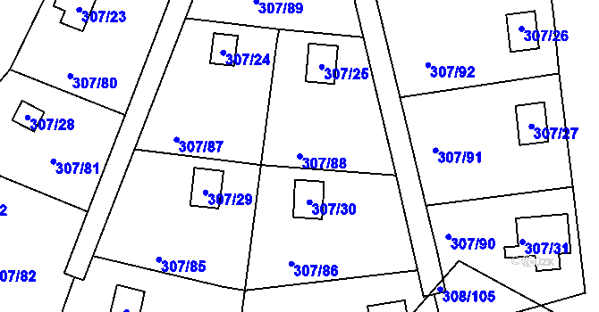 Parcela st. 307/88 v KÚ Jenišov, Katastrální mapa