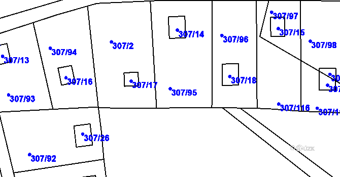 Parcela st. 307/95 v KÚ Jenišov, Katastrální mapa