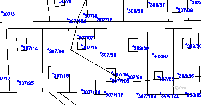 Parcela st. 307/98 v KÚ Jenišov, Katastrální mapa