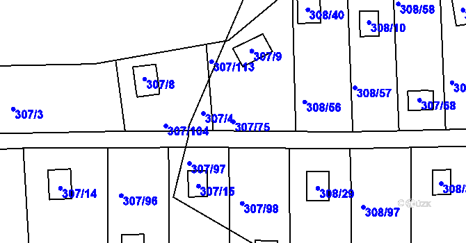 Parcela st. 307/75 v KÚ Jenišov, Katastrální mapa