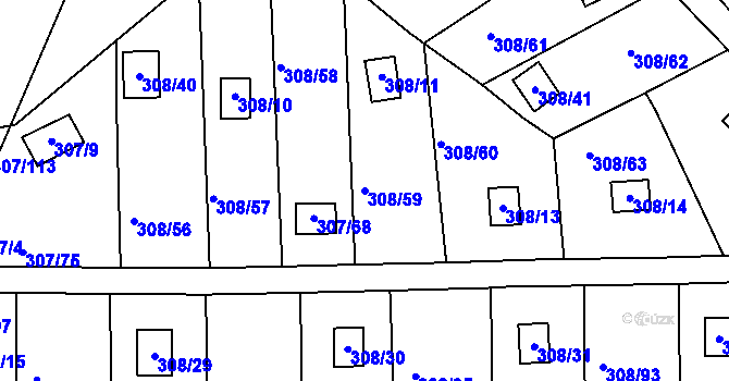 Parcela st. 308/59 v KÚ Jenišov, Katastrální mapa