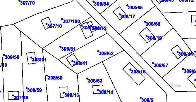 Parcela st. 308/62 v KÚ Jenišov, Katastrální mapa