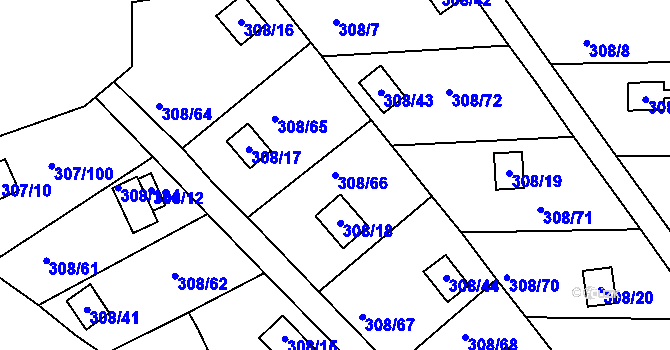 Parcela st. 308/66 v KÚ Jenišov, Katastrální mapa
