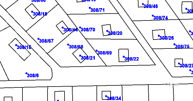 Parcela st. 308/69 v KÚ Jenišov, Katastrální mapa
