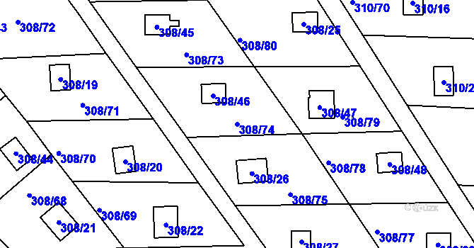 Parcela st. 308/74 v KÚ Jenišov, Katastrální mapa