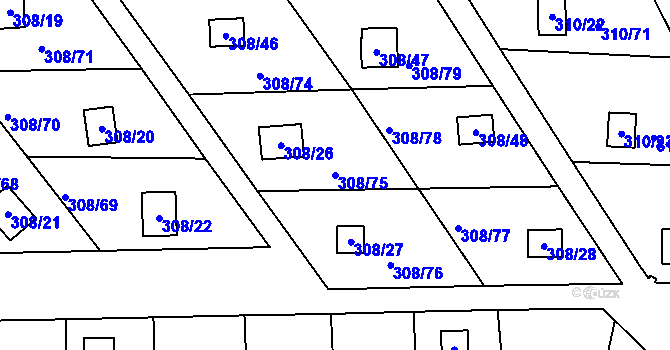 Parcela st. 308/75 v KÚ Jenišov, Katastrální mapa