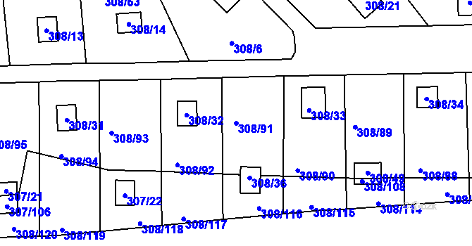 Parcela st. 308/91 v KÚ Jenišov, Katastrální mapa