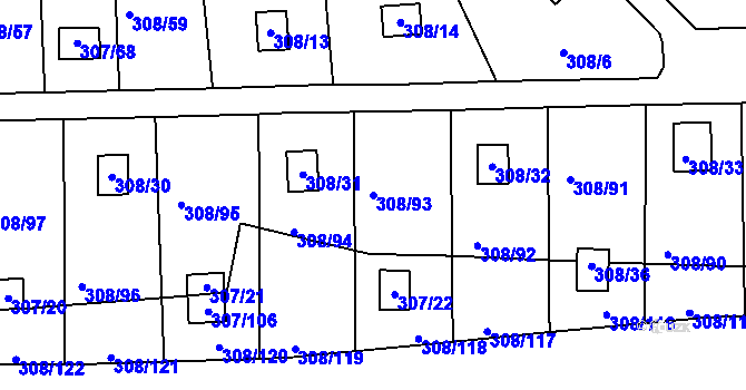 Parcela st. 308/93 v KÚ Jenišov, Katastrální mapa