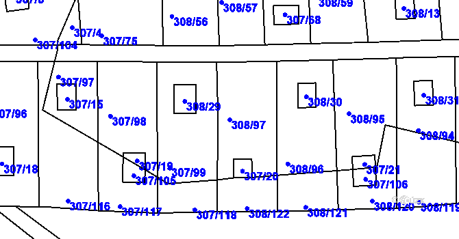 Parcela st. 308/97 v KÚ Jenišov, Katastrální mapa