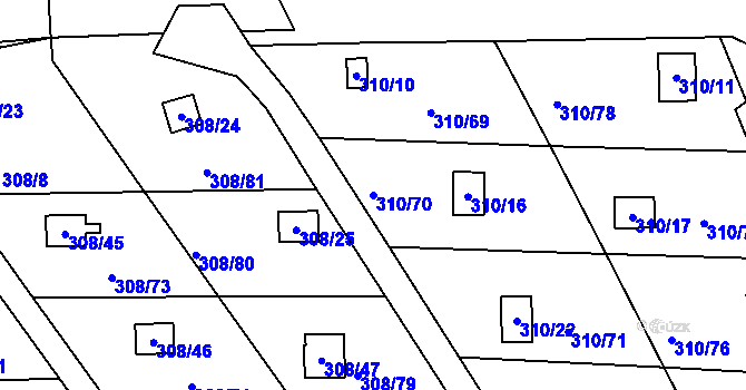 Parcela st. 310/70 v KÚ Jenišov, Katastrální mapa