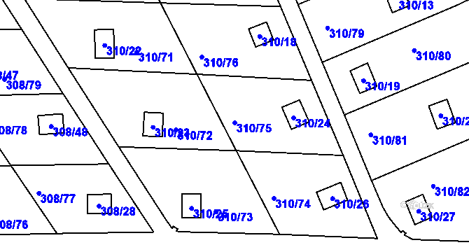Parcela st. 310/75 v KÚ Jenišov, Katastrální mapa