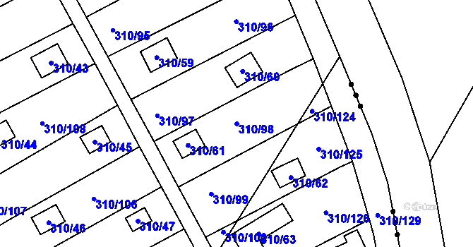 Parcela st. 310/98 v KÚ Jenišov, Katastrální mapa
