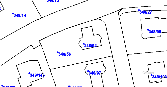 Parcela st. 348/92 v KÚ Jenišov, Katastrální mapa