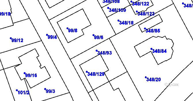 Parcela st. 348/93 v KÚ Jenišov, Katastrální mapa