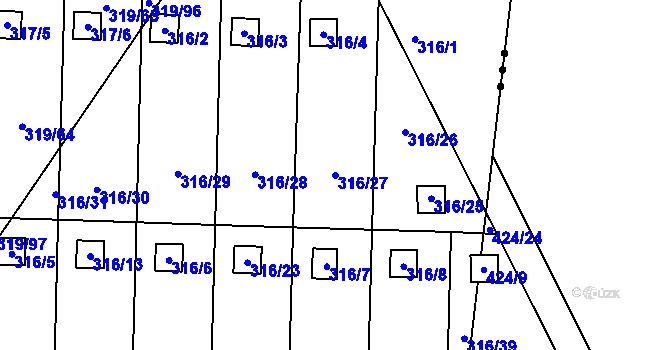 Parcela st. 316/27 v KÚ Jenišov, Katastrální mapa