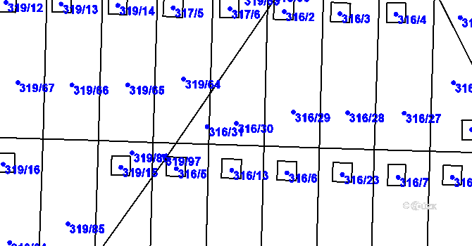 Parcela st. 316/30 v KÚ Jenišov, Katastrální mapa