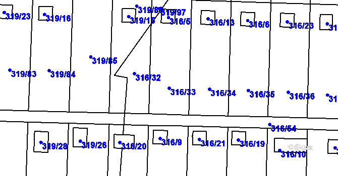 Parcela st. 316/33 v KÚ Jenišov, Katastrální mapa