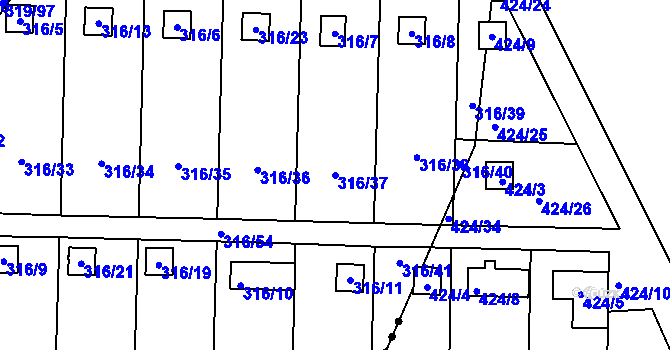 Parcela st. 316/37 v KÚ Jenišov, Katastrální mapa