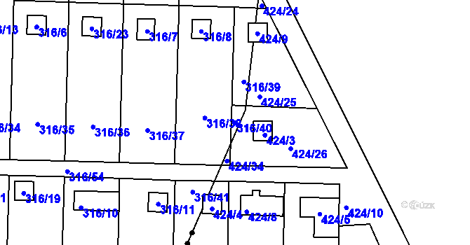 Parcela st. 316/40 v KÚ Jenišov, Katastrální mapa
