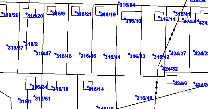 Parcela st. 316/44 v KÚ Jenišov, Katastrální mapa