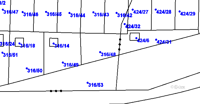 Parcela st. 316/48 v KÚ Jenišov, Katastrální mapa