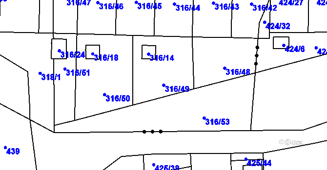Parcela st. 316/49 v KÚ Jenišov, Katastrální mapa