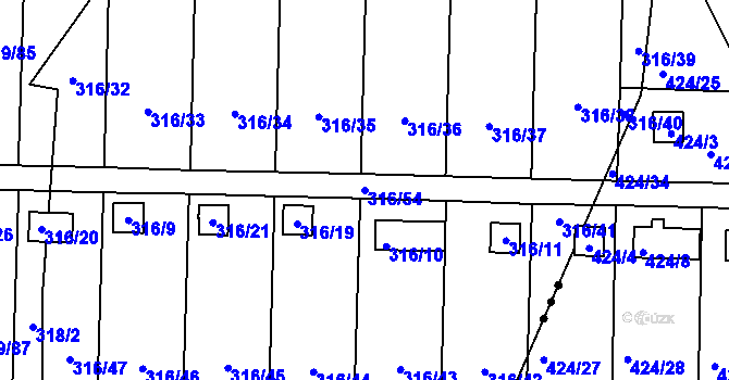 Parcela st. 316/54 v KÚ Jenišov, Katastrální mapa