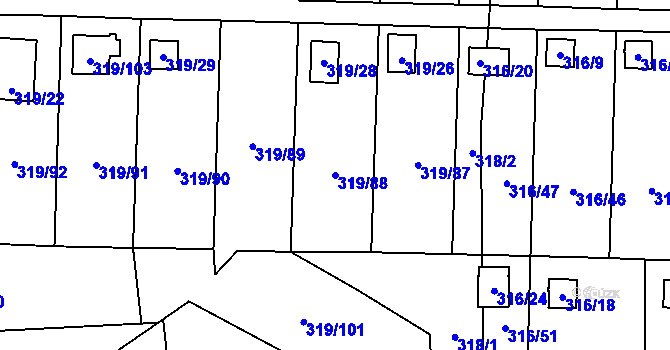 Parcela st. 319/88 v KÚ Jenišov, Katastrální mapa